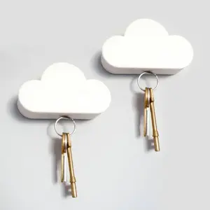 2 Pack Adhesive Key Hanger Organizer  Key Holders White Cloud Key Ring Keychains Hooks Racks 4   Decorative Wall Mount Holder Fridge  Wall Door Entryway Kitchen