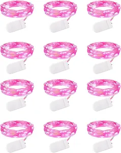 New Deal - Valentine's Day 12 Pack Pink Led Fairy Lights Battery Operated String Lights Waterproof Silver Wire 7 Feet 20 Led Firefly Starry Moon Lights for DIY Wedding Party Bedroom