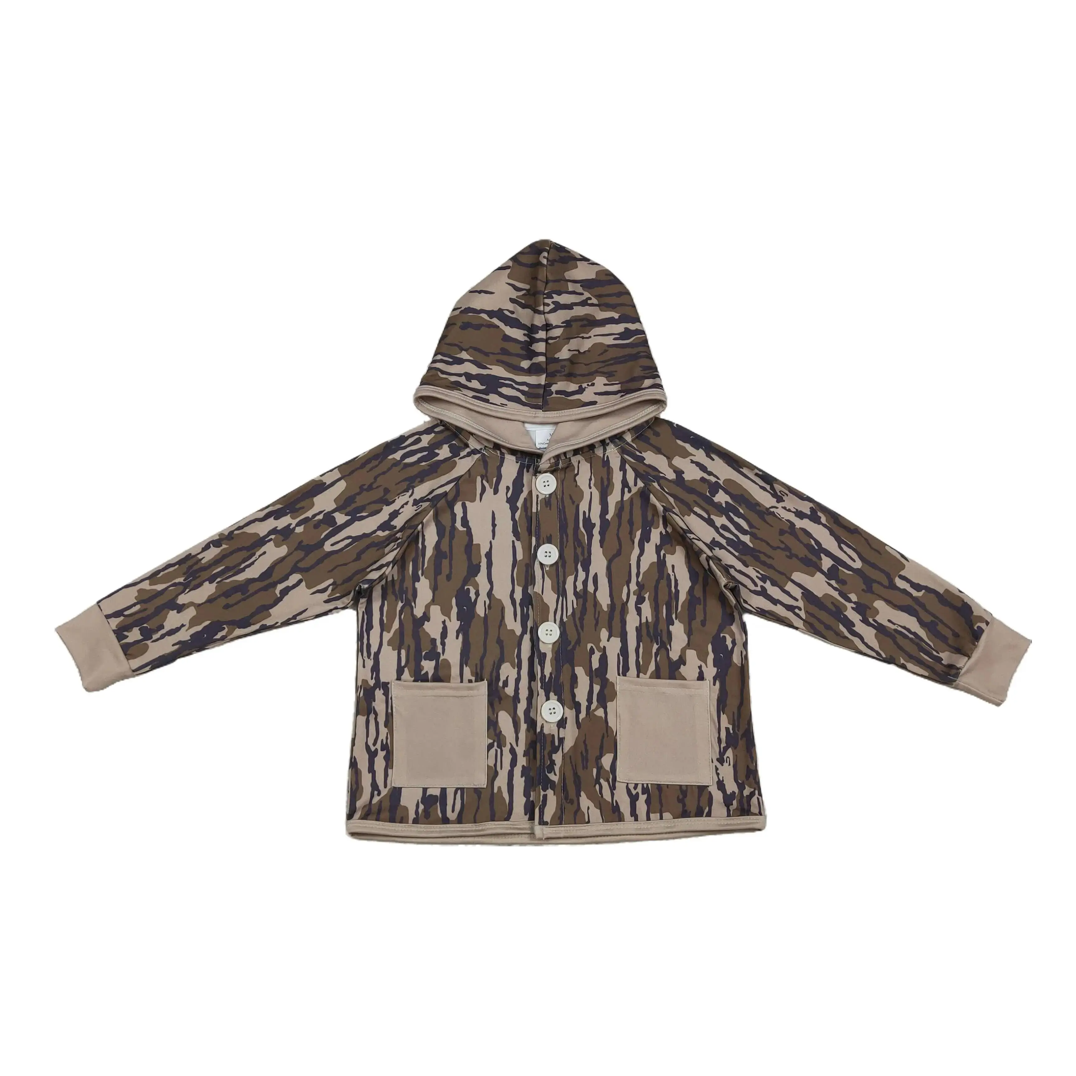 Hooded Camo Cotton Hunting Jacket, Button-Front Winter Coat with Pockets, Toddler Size Baby Boys Jackets & Coats
