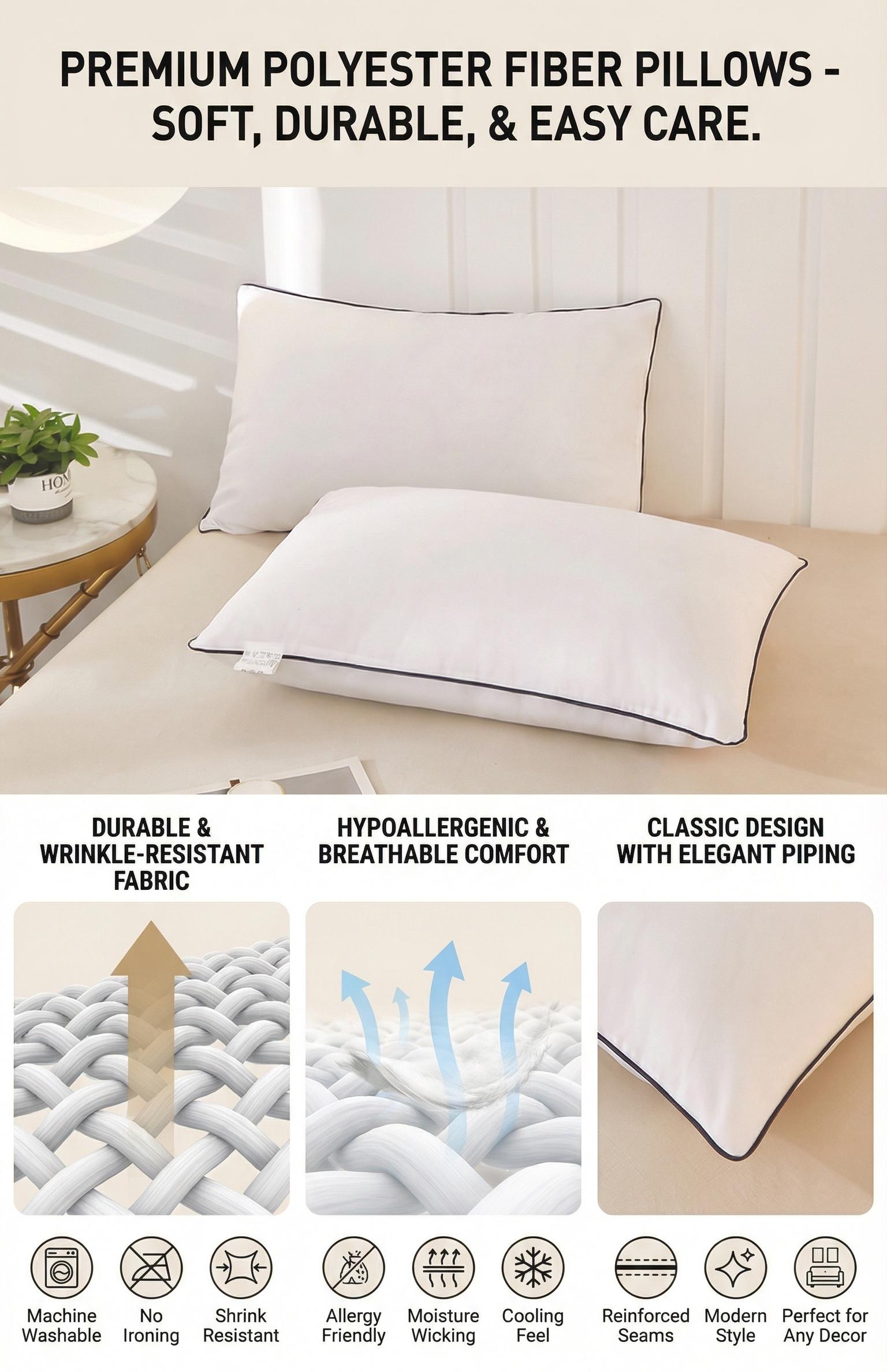 5-Star Hotel Pillow for Home - 2 Pack Cloud-Like Soft Pillows, Perfect for All Sleep Positions