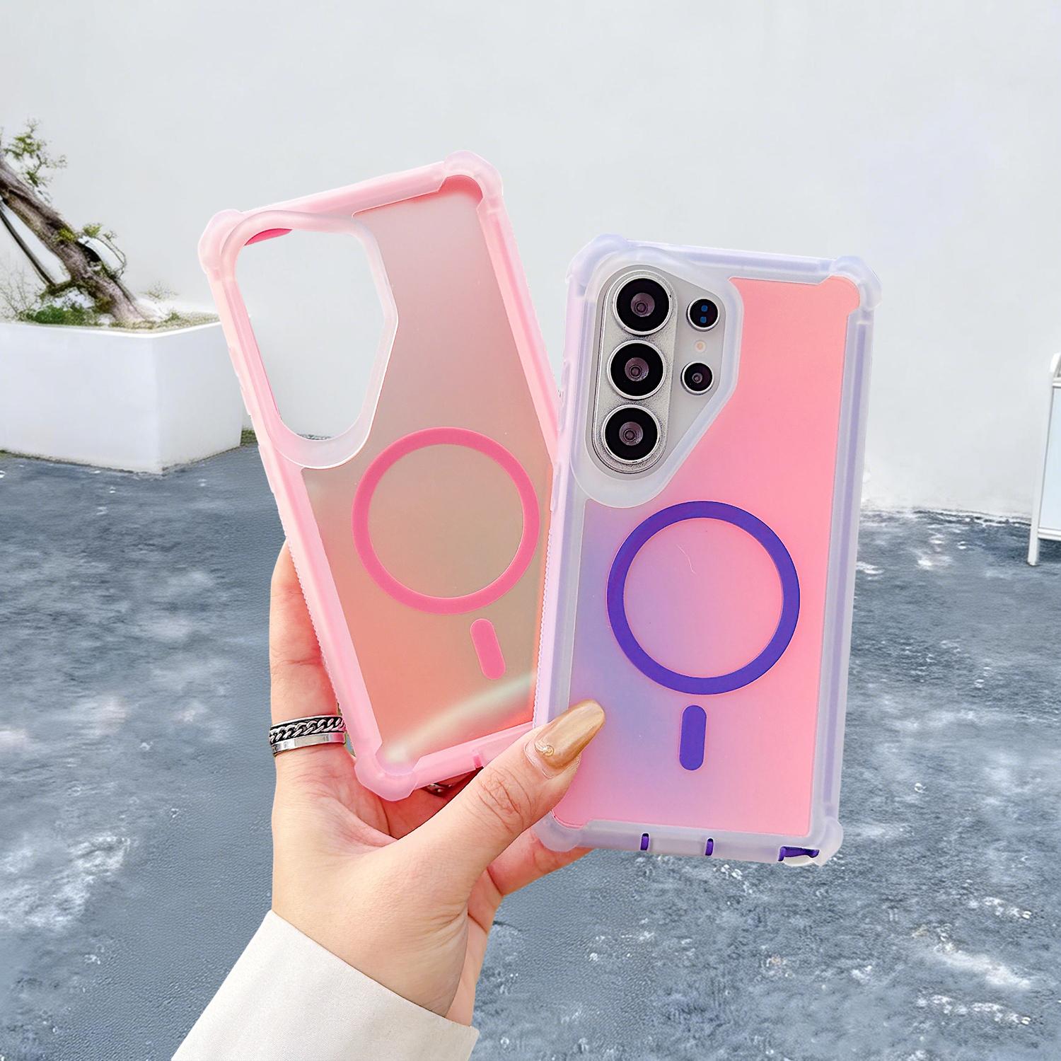 For Samsung Galaxy S26 Ultra/S25/S24 Plus Case, Iridescent Back, Magnetic Support for MagSafe Shockproof Cover, Crystal and Corner High-Duty Protection for Girls Women