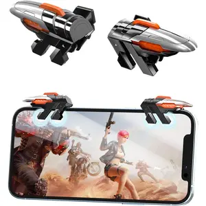for Mobile Gaming Trigger, Six-Finger Linkage Game Controller for iPhone & Android Phones, Mechanical Black Design Game Controller for Rules of Survival/PUBG