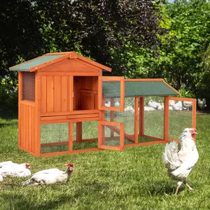 【Summervibes】Wooden Rabbit Hutch Outdoor Chicken Coop Indoor Bunny Cage with Run, Guinea Pig House Pet House with Pull Out Upper Tray, Orange
