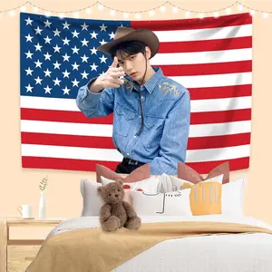Soobins American Flag Tapestries Kpop Idol Wall Art Decoration Cool Bedroom Hanging Tapestry Wall Living Room Office Home Decor