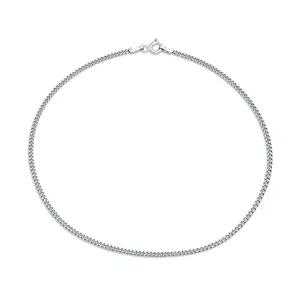 Simple Cuban Chain Anklet Ankle Bracelet Sterling Silver 9-10 Inch Made in Italy