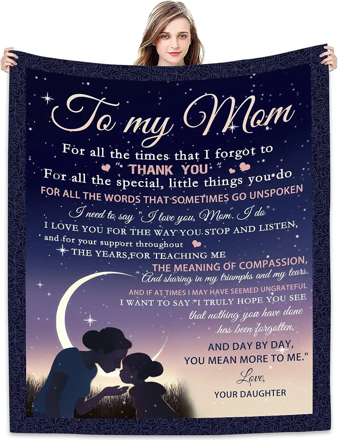 Personalized Fleece Throw Blanket - Unisex Look Personalized Blankets, Cozy Style, Crochet Edge, Multi-Size (40x56in, 60x50in), Super Soft, Anti-Static, Vibrant Printed, Wrinkle Resistant, Machine Washable, Mother's Day/Birthday Gift for Mom from Daughter