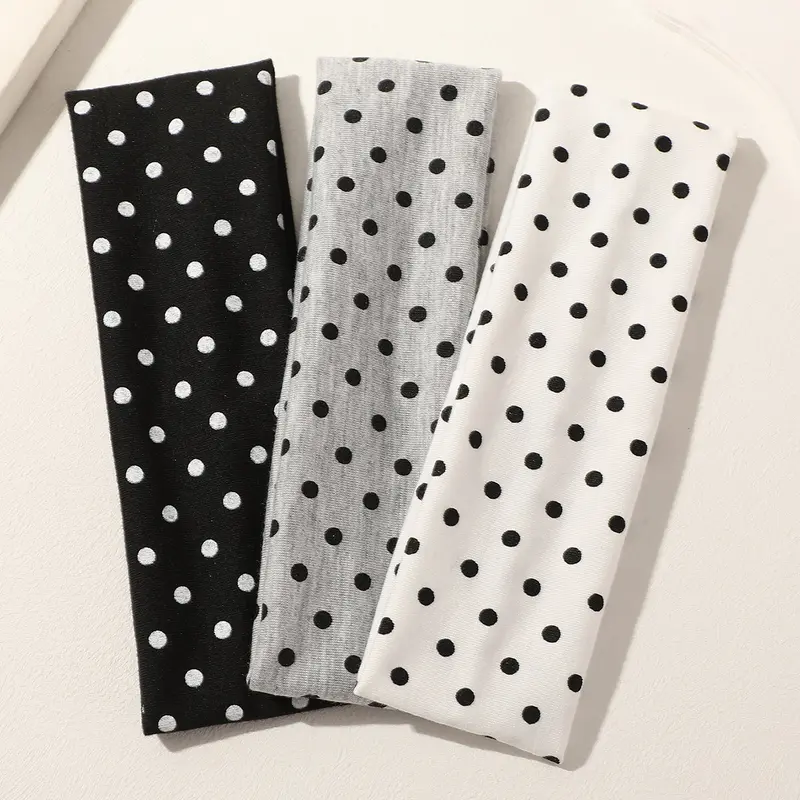 3pcs Women's Polka Dot Sports Headbands, Running, Men's Fitness Headwear, Sporty Style, Random Print, All Seasons, Headbands On Forehead, Workout Headbands