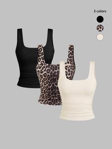 women's solid & leopard print tank top, basic casual slim sleeveless top for spring & fall, ladies clothes for daily wear, summer tops, trending clothing women, womenswear, going out tank top, backless bodycon cami