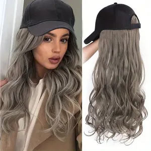 Wig with a hat for women long hair European and American wig hat wig fashion big waves long curly hair full head set suitable for daily party banquet holiday dress up synthetic curly wavy wig baseball cap wig grey wig hat  wigs synthetic wig