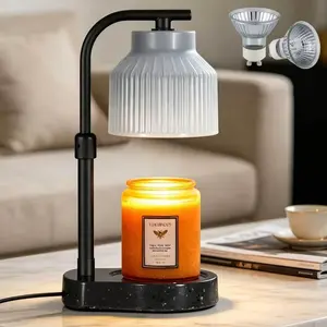 Ceramic Candle Warmer Lamp Electric Marble Textured Base Adjustable Height Wax Melt Warmer for Jar Scented Candles Birthday Gifts for Women Mom Grandma  Offices Decor(Grey White)
