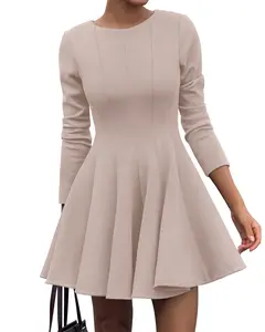 BTFBM Long Sleeve Dress for Women Fall High Waist Flowy Pleated A Line Party Wedding Guest Dresses Business Casual