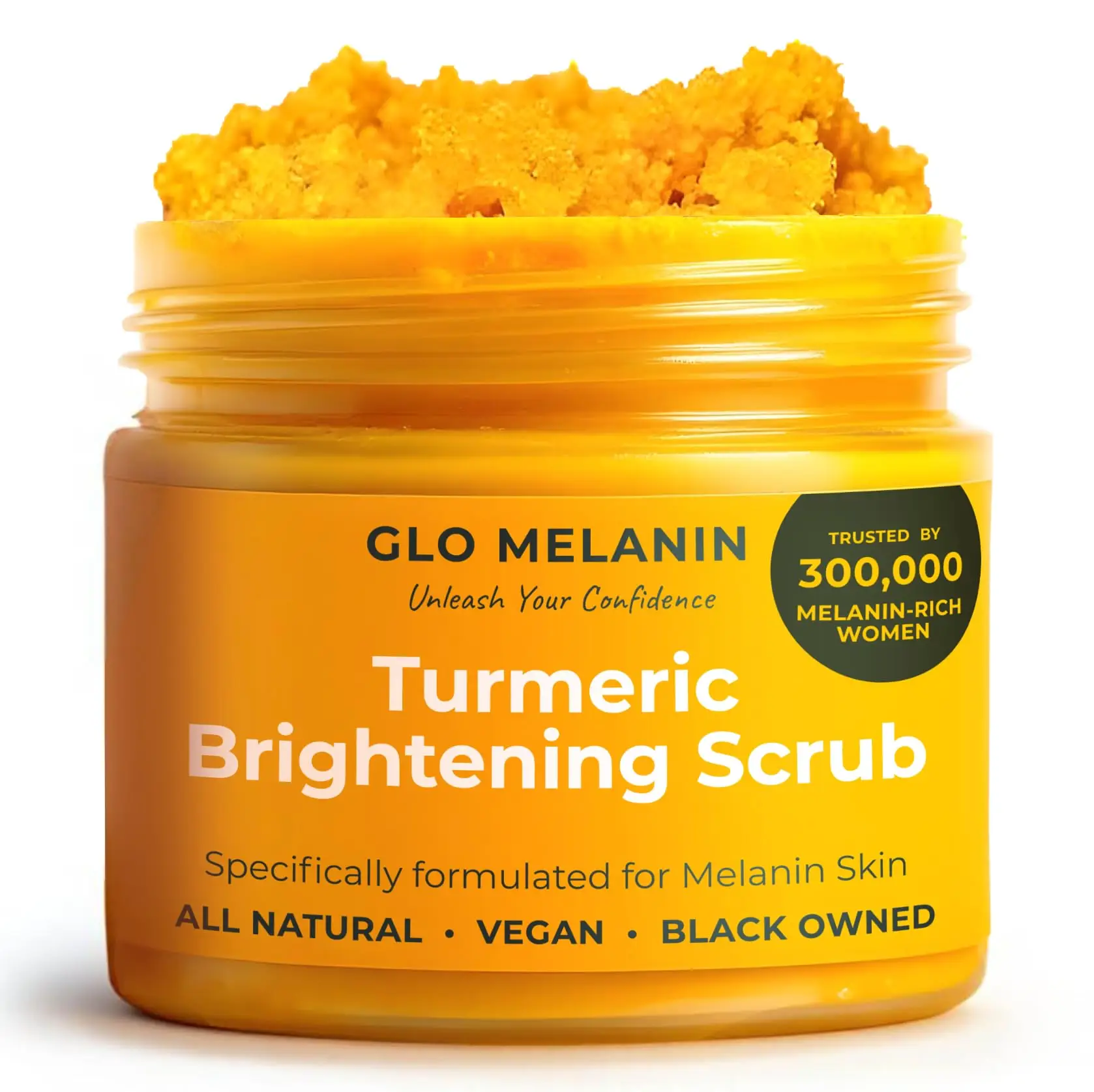 Glo Melanin Turmeric Brightening Scrub for Hyperpigmentation and Exfoliation, w/ Sea Salt & Vitamin E, 200ml