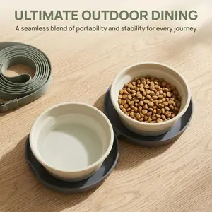 2-in-1 Collapsible Dog Water Bowl, Sturdy Hard Base Travel Pet Bowls for Hiking, 20oz/48oz Portable Folding Double Food Dish for Cats & Dogs, Ultra-Lightweight (5oz/7oz)