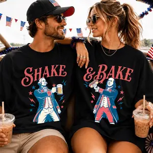 Matching 4th of July Couples Shirt Shake and Bake, Washington and Franklin, Couples Independence Day Tee, Patriotic Couple Summer Party Top