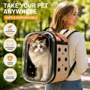 HP Hope Pet Carrier Backpack,Expandable Cat Backpack,Summer Breathable Bubble Window Carrier,Foldable Travel Bag,Lightweight 1.65kg,Ventilated Mesh,Locking Zipper,Scratch Resistant Nylon,Camping Hiking Vet Bag