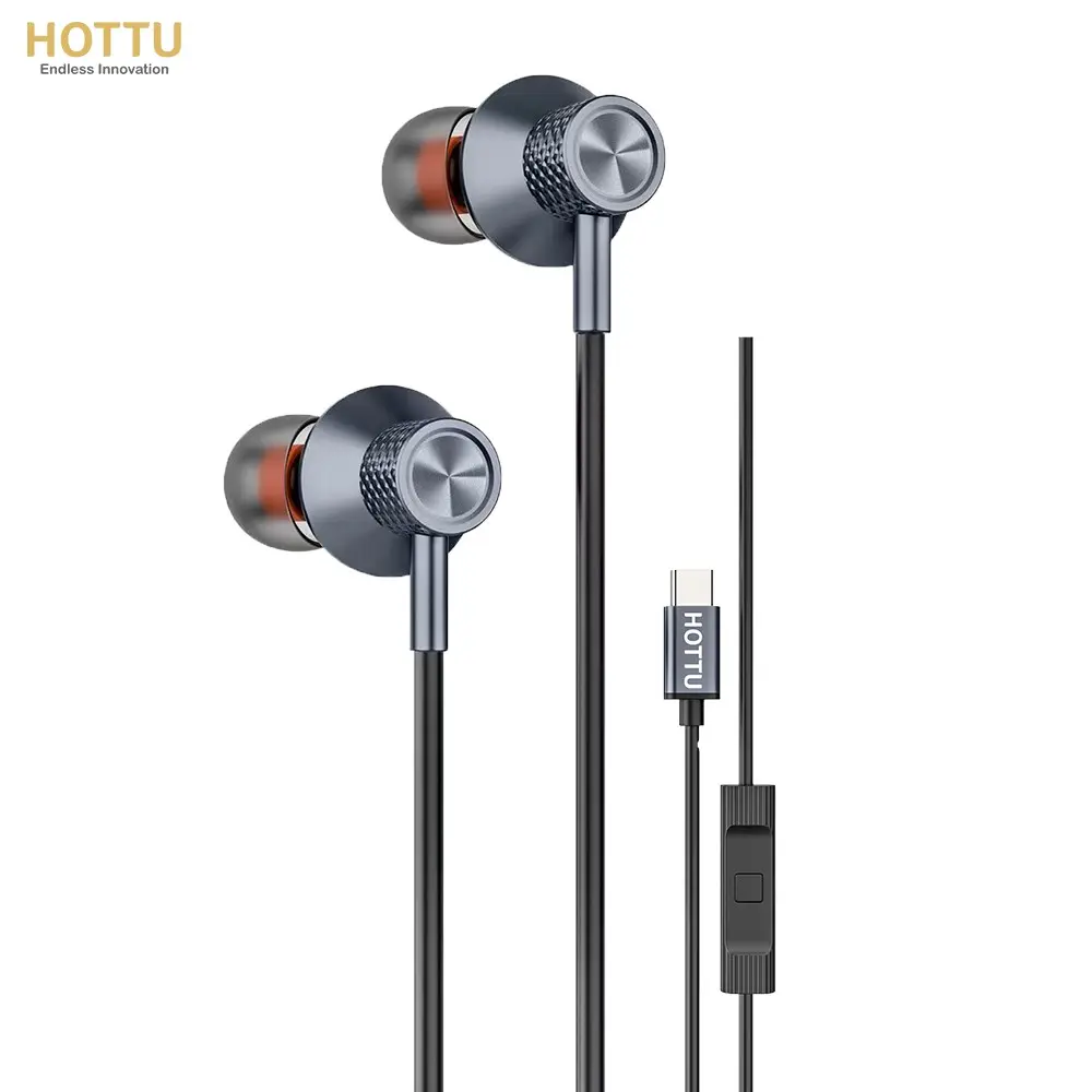 【HOTTU】HF09 Portable Durable Hi-Fi Digital Type-C Plug 1.2m Full in Ear Metal Earbuds TPE Wired Headphones Earphone Trendy Design Comfortable Fit Stylish Audio Accessory for Daily Use, Perfect Gift Idea for Music Lovers & Tech Enthusiasts