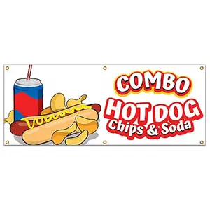 SignMission  72 in. Hot Dogs Chips & Soda Combo Banner with Concession Stand Food Truck Single Sided