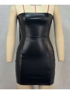 Women's Solid Backless Strapless Pu Leather Bodycon Tube Dress, Street Fashion Casual Sleeveless Mini Dress for Party Club Dating Wear, Ladies Summer Clothes, Womenswear