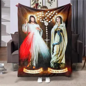 Mary & Jesus Pattern Blanket, Soft Warm Comfortable Throw Blanket, Multifunctional Blanket for Home Office Travel Camping, Flannel Cozy Blanket