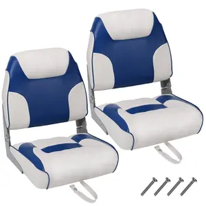 2 Pack Boat Seats Low Back,Boat Seats Stainless Steel Screws Included,Fold-Down Fishing Boat Chair with Thickened Sponge Padding and Hinge for Sightseeing Boat,Speedboat, Canoe,Blue/White