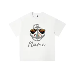 Personalized 2026 Beach Anchor T-Shirt, Custom Name with Sunglasses & Sunset Palm Tree Design, Casual Cotton Top for Summer Vacation