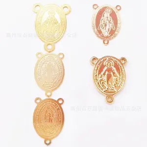 6mm Gold Rosary Necklace Clavicle Chain Stainless Steel round Beads Necklace Cross Necklace