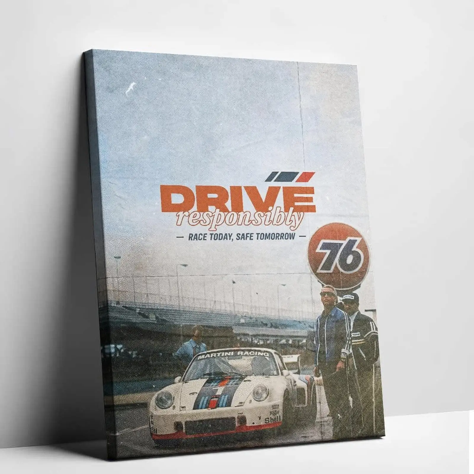 Vintage Martini Livery Inspired Canvas Painting Retro Motorsport Legend Performance Poster Luxury Automotive History Grainy Photo Graphics Print Home Office Studio Lounge Wall Hanging Car Poster