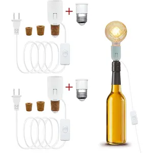 2 Pack Bottle Lamp Kits, 240cm Wine Bottle Table Lamp, DIY Lamp Fittings Kit with E26/E27 to B22 Converter 3 Sizes of Corks No Drilling (No Bulb)