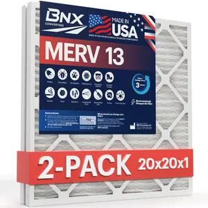 BNX TruFilter 20x20x1 Air Filter MERV 13 (2-Pack) - MADE IN USA - Electrostatic Pleated Air Conditioner HVAC AC Furnace Filters for Allergies, Pollen, Mold, Bacteria, Smoke, Allergen, MPR 1900 FPR 10