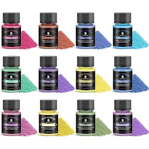 Mica Powder 12 Colors Pearlescent Pigment - for Resin Epoxy, Soap Making, Nail Polish, Lip Gloss, Eye Shadow, Bath Bomb, Slime & Candle - 10g Each Bottle(Magical Color Hues)
