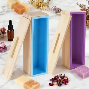 1pc Flexible Silicone Soap Molds with Lid, Rectangular Soap Making Kit in Wooden Box, DIY Soap Supplies for Crafting