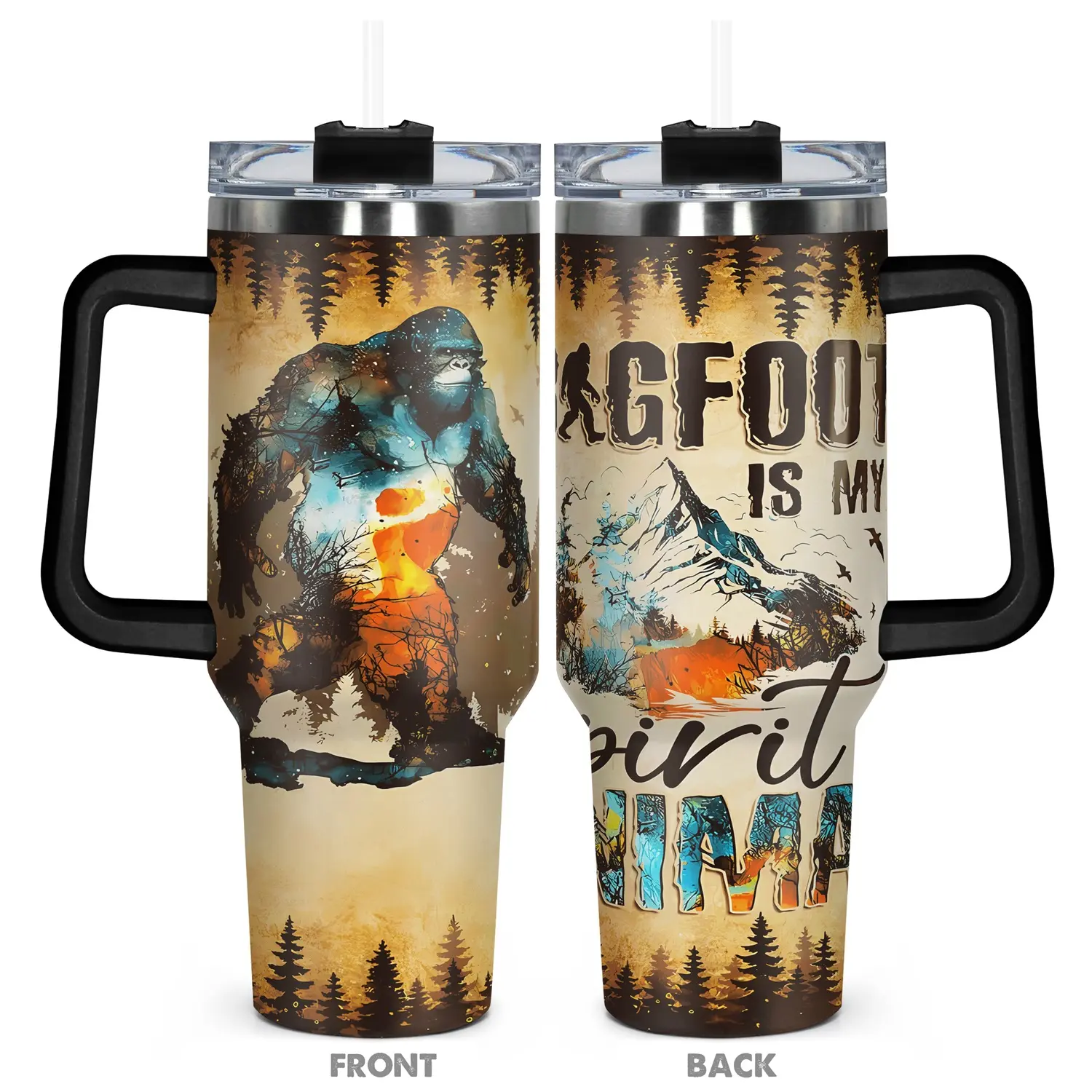 1pc, 40oz Tumbler, Bigfoot Is My Spirit Animal Funny Print 40oz, Insulated and Durable, Gift for Any Occasion: Birthdays, Holidays, or Special Moments for Family, Friends, cup,Sippy Cup Straw Sublimation Cup The Ordinary Water Bottle