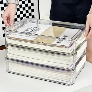 2 transparent plastic storage boxes with safety latch covers - A4 file organizer, perfect for offices and classrooms | Durable PET material | Perfect for files, magazines, crafts and art supplies, office storage solutions | Seamless integration |