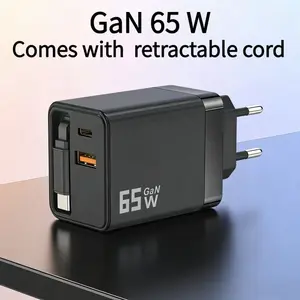 65w Gan Foldable PD Fast Charger, Integrated Cable + USB-C Design, Type C Charging, Compact & Portable, Ideal for Travel, Quick Charging Solution, Super Fast Charger, Devices