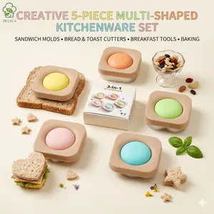 Creative 5-piece multi-shaped kitchenware set, sandwich molds, bread and toast molds, breakfast sandwich molds, baking tools