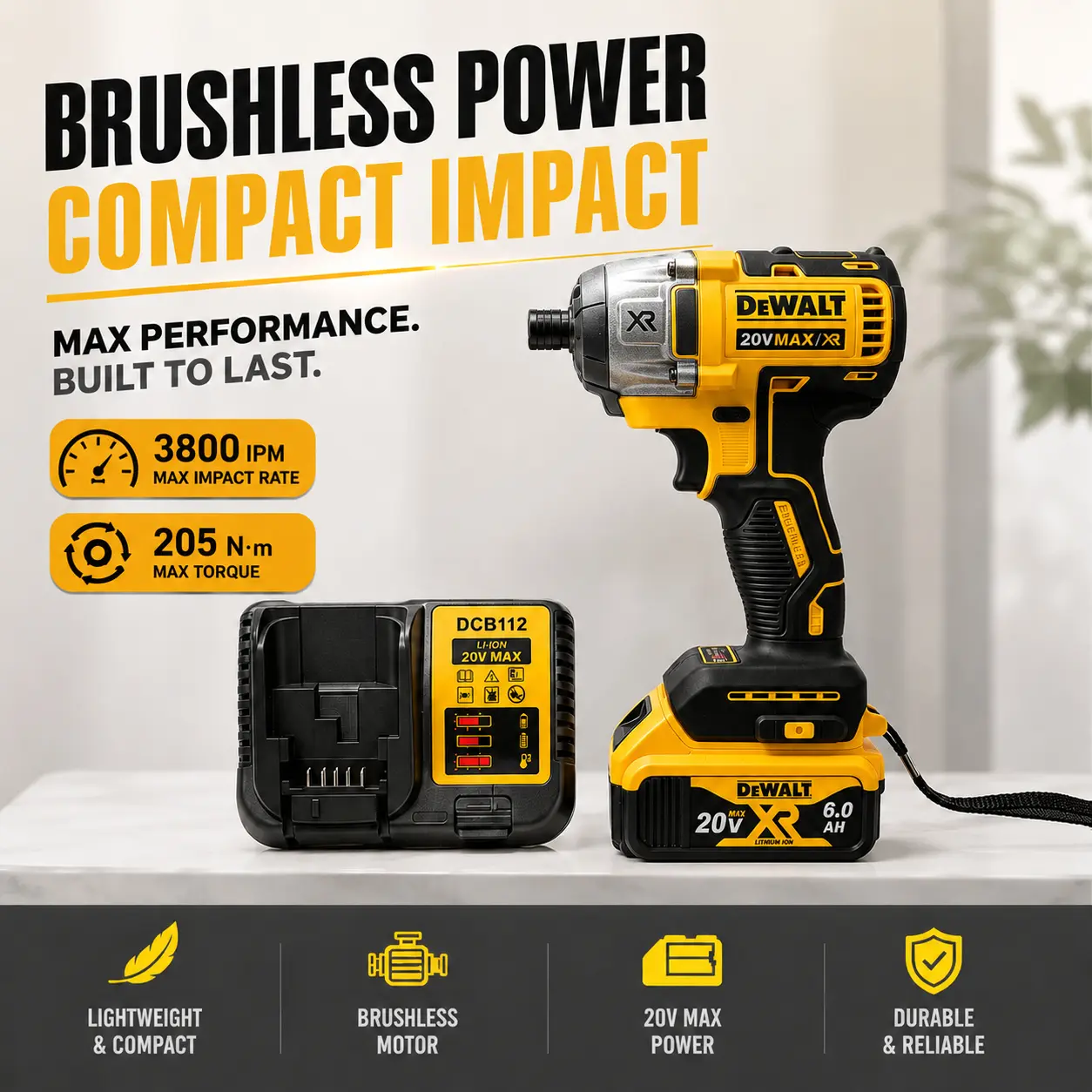 Dewalt 20V Brushless Impact Drill - DCF887 Model, 205NmTorque Wireless Screwdriver with Dewalt