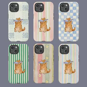 Cute Orange Cat Phone Case with Fish – Pastel Pattern Protective Cover, Gift for her, Gift for him, many background, Cartoon Phonecover, Ocean