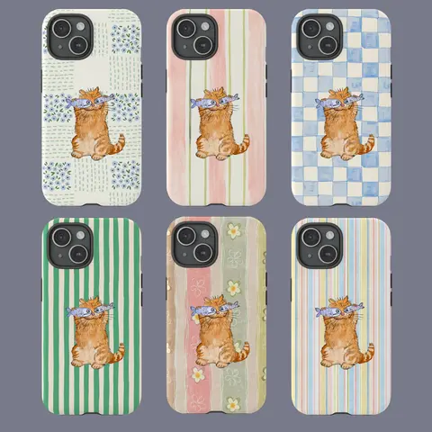 Cute Orange Cat Fish Pastel Pattern UV-Print Smartphone Cellphone Case Cover - Dual-Layer TPU+PC Casing, Lightweight, Glossy/Matte Shockproof Protection, for 4-7.9 In Devices, Sleek Durable Accessory Gift for Her, Sohochic Phone Accessory