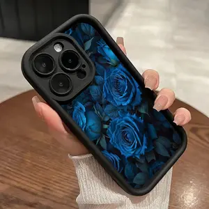 Phone Case for iPhone 16 Pro Max 15 Plus 14 13 12 11 XR XS Blue Rose Shockproof Silicone TPU Bumper Drop Protection Soft Cover