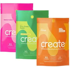 Create Creatine Monohydrate Gummies Supplement for Men & Women - 90ct (3-Pack: Sour Green Apple, Orange, Watermelon Flavors) Healthcare Dietary Muscle Fitness