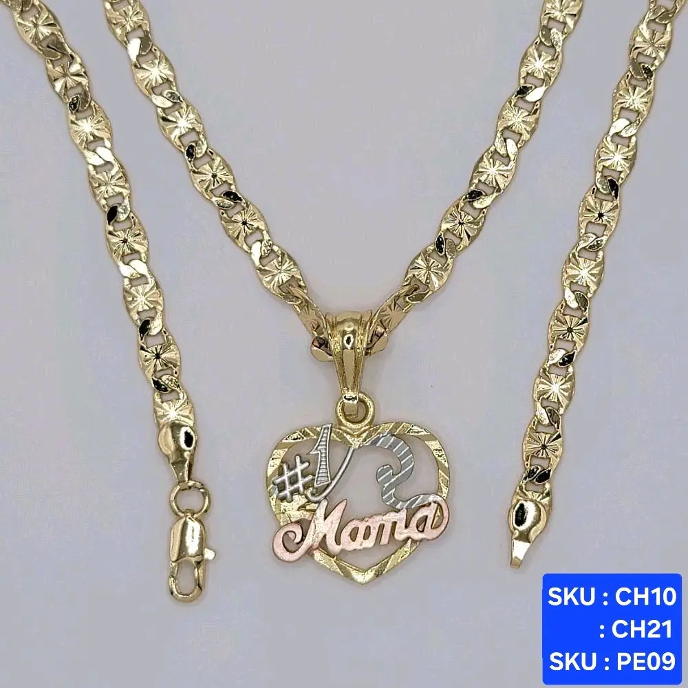 #1 MAMA Necklace 3 color Pendant , Chain  14k color 24 & 18 inches 5mm wide Laminated Gold  #1 MAMA. SKU : CH10, CH21 SKU : PE09 :