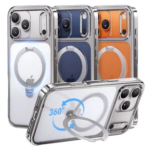 CASEKOO Glossy 360 Spin Magnetic Kickstand for iPhone 17 Pro Max/17 Pro/17 Case [Fit for MagSafe][17FT Military Protection] Slim Hand-Polished Frame Titanium Alloy Sturdy Stand