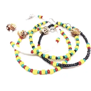 Jamaican Design Rasta Beaded Bracelet with Real Jamaican Sea Shells for Unique Style