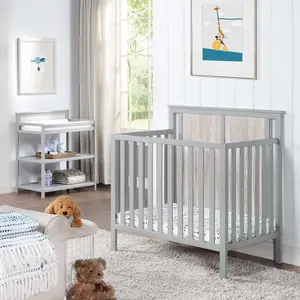 Connelly Mini Crib With Mattress Pad Gray/Rockport Gray Baby Furniture Bassinet room accessories bed frame