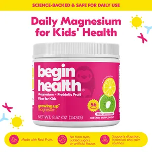 Begin Health Daily Growing Up Magnesium for Kids 4+ | Supports Hydration and Digestion | Made with Real Kiwi Fruit | Pink Lemonade | No Added Sugar | 28 or 56 Servings