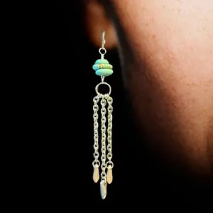Jewelry Designs by Brandy Frazier Handmade Beaded Wire Wrapped Earrings with Turquoise and Antique Finish Silver Color Findings