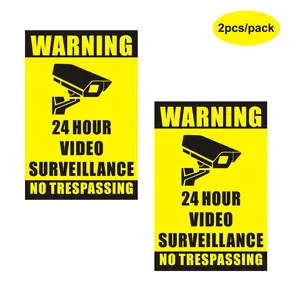 Security Camera Monitoring Warning Sticker, 2pcs/set 24 Hours Video Surveillance Sticker, Security Decal for Home Office