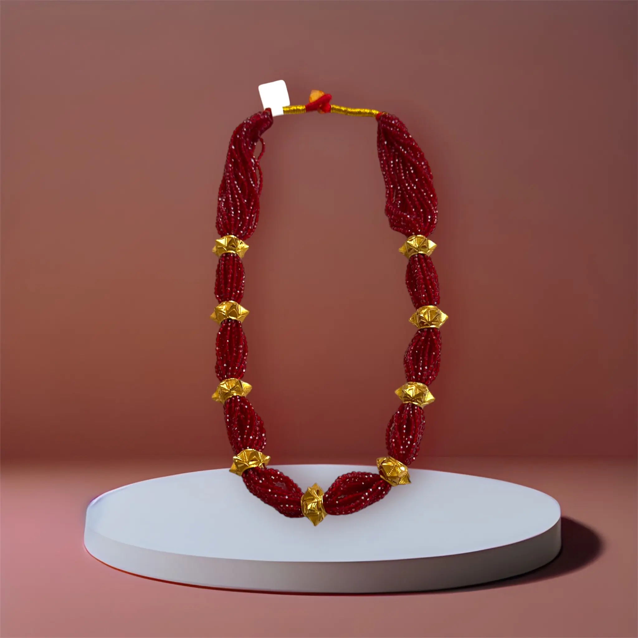 Nepali Crystal Hydro Pote (Short) - Red Beaded Bracelet with Gold Accents for Women's Fashion