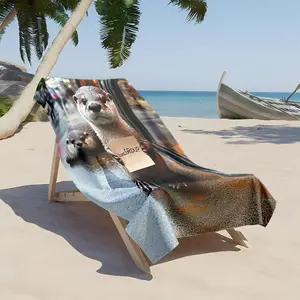 1 piece Cute otter holding a paper note, street close-up themed beach towel - Multi-functional Beach Towel, Eco-friendly Dyed Fabric, suitable for Camping, Picnic, Outdoors, Machine Washable, Modern Pattern Style, Brings a Refreshing Summer