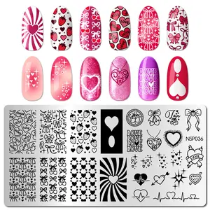Romantic Valentine's Day Nail Art Stamping Plate, Cute Heart Bow Design, Perfect for Manicure DIY, 1 Piece, Non-Flammable Liquid